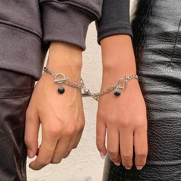 link, chain 2021 trend magnetic charm bracelet for women men silver color iron link couple geometric jewelry gift, Black
link, chain 2021 trend magnetic charm bracelet for women men silver color iron link couple geometric jewelry gift, Black