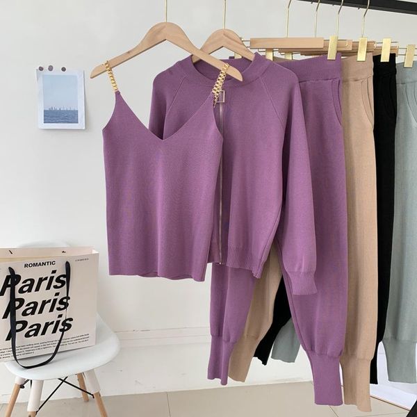 women's two piece pants autumn casual knitted suit 3 set female outfits solid cardigan jacket v-neck camisole high-waist harem, White
women's two piece pants autumn casual knitted suit 3 set female outfits solid cardigan jacket v-neck camisole high-waist harem, White