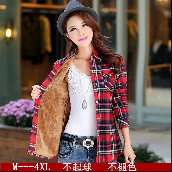 women shirt winter warm blouses camisa femininas long sleeve thick velvet plaid flannel shirts cotton 4xl plus size coats, White
women shirt winter warm blouses camisa femininas long sleeve thick velvet plaid flannel shirts cotton 4xl plus size coats, White