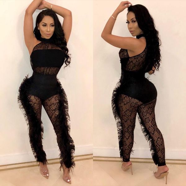 women's jumpsuits & rompers 2021 fashion lace fur jumpsuit see through feather trim skinny long sleeve white overalls, Black;white
women's jumpsuits & rompers 2021 fashion lace fur jumpsuit see through feather trim skinny long sleeve white overalls, Black;white