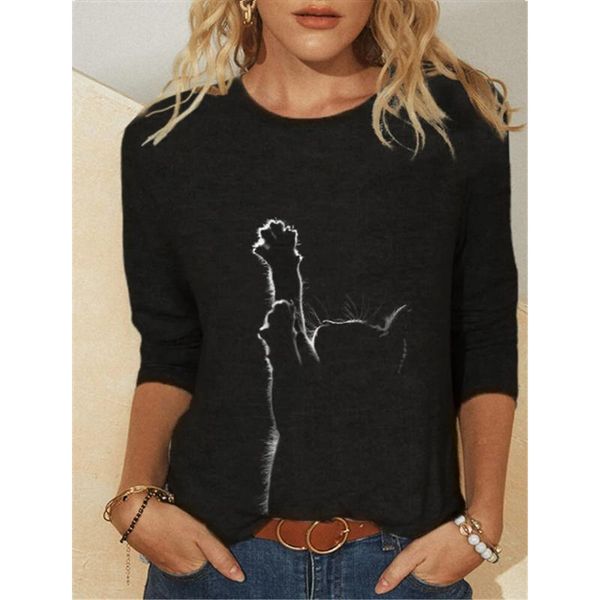 women's t-shirt cat print long sleeve shirt o neck solid color shirts for women graphic t casual streetwear 5xl, White
women's t-shirt cat print long sleeve shirt o neck solid color shirts for women graphic t casual streetwear 5xl, White