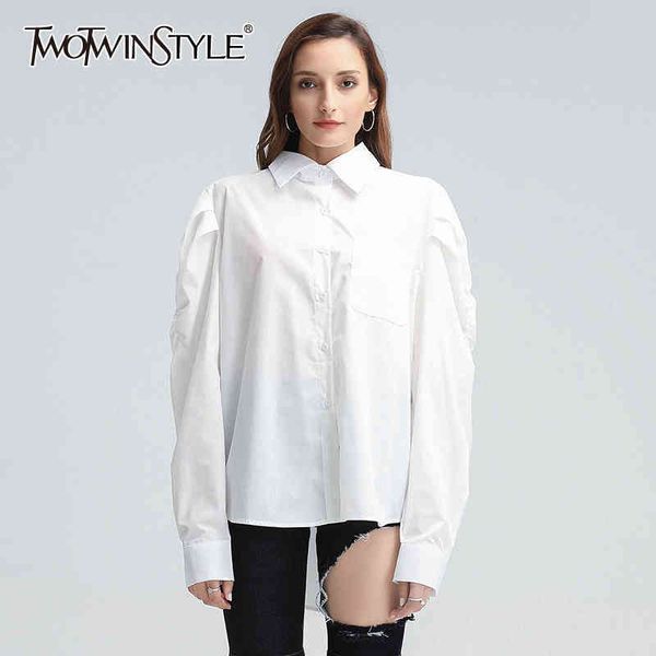 casual loose shirt for women lapel puff long sleeve ruched white minimalist shirts female fashion clothing 210524
casual loose shirt for women lapel puff long sleeve ruched white minimalist shirts female fashion clothing 210524