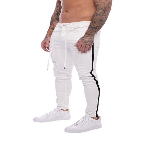 men's ripped jeans skinny biker destroyed frayed fit denim side stripe pencil pants hip hop streetwear, Blue
men's ripped jeans skinny biker destroyed frayed fit denim side stripe pencil pants hip hop streetwear, Blue