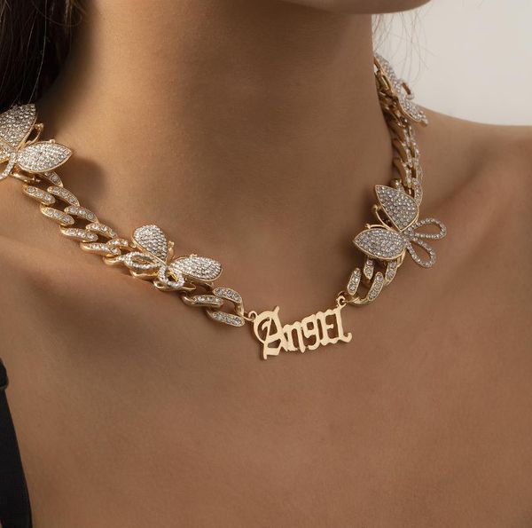 pendant necklaces exaggerated retro jewelry with single layer cuban buckle chain inlaid butterfly letter necklace for female wedding party, Silver
pendant necklaces exaggerated retro jewelry with single layer cuban buckle chain inlaid butterfly letter necklace for female wedding party, Silver
