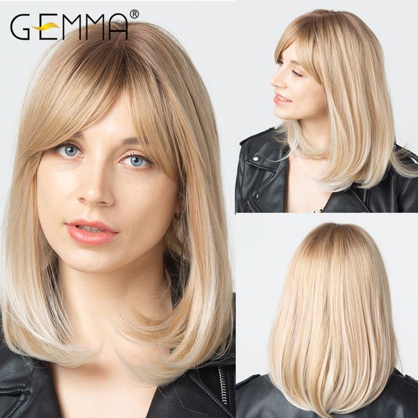 natural synthetic ombre brown golden blonde medium straight bob hair wigs with bangs for women high tempearture fiber, Black
natural synthetic ombre brown golden blonde medium straight bob hair wigs with bangs for women high tempearture fiber, Black