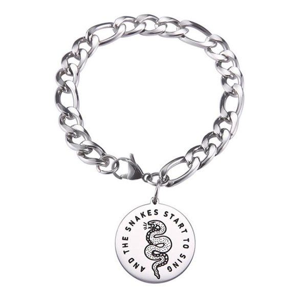 link, chain widening plus bold and aggressive titanium steel bracelet animal snake pattern stainless round pandent jewelry, Black
link, chain widening plus bold and aggressive titanium steel bracelet animal snake pattern stainless round pandent jewelry, Black
