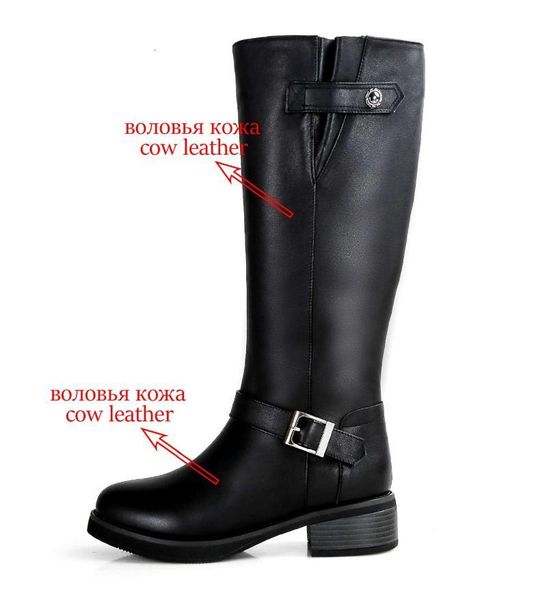 boots krazing pot snow full cow leather buckle decorations round toe thick med heel zipper keep warm winter knee-high l88 9rgh, Black