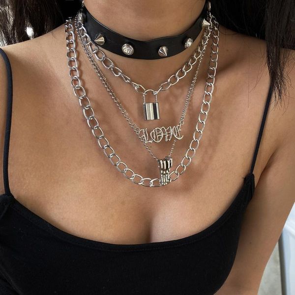pendant necklaces multi-layers padlock love key necklace for women girls gothic spike rivets letter leather choker hiphop jewelry, Silver
pendant necklaces multi-layers padlock love key necklace for women girls gothic spike rivets letter leather choker hiphop jewelry, Silver