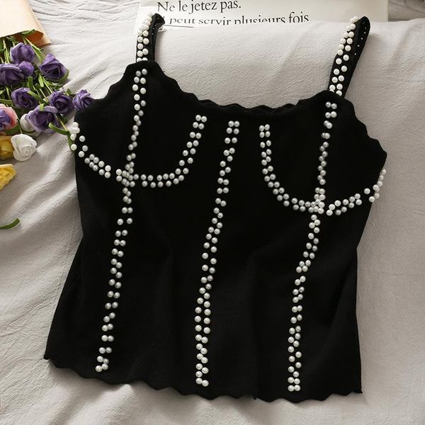 women's tanks & camis women pearls beaded short slim thin camisole spring summer high waist knitted vest crop tank blusas mujer sleeve, White
women's tanks & camis women pearls beaded short slim thin camisole spring summer high waist knitted vest crop tank blusas mujer sleeve, White