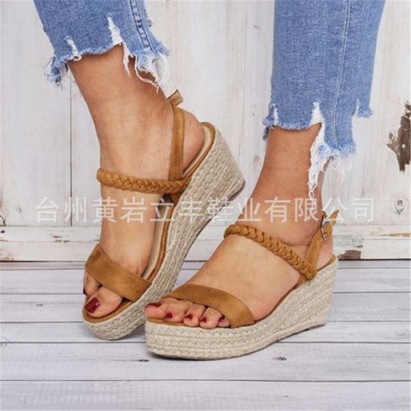 summer slope heel waterproof platform women's sandals high buckle 43 large sho, Black