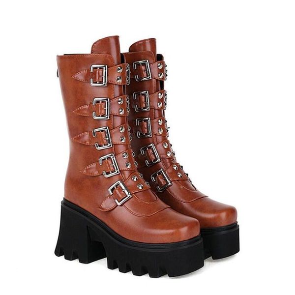 boots buckle women's winter high leather block heel gothic black punk style platform shoes female footwear 
boots buckle women's winter high leather block heel gothic black punk style platform shoes female footwear