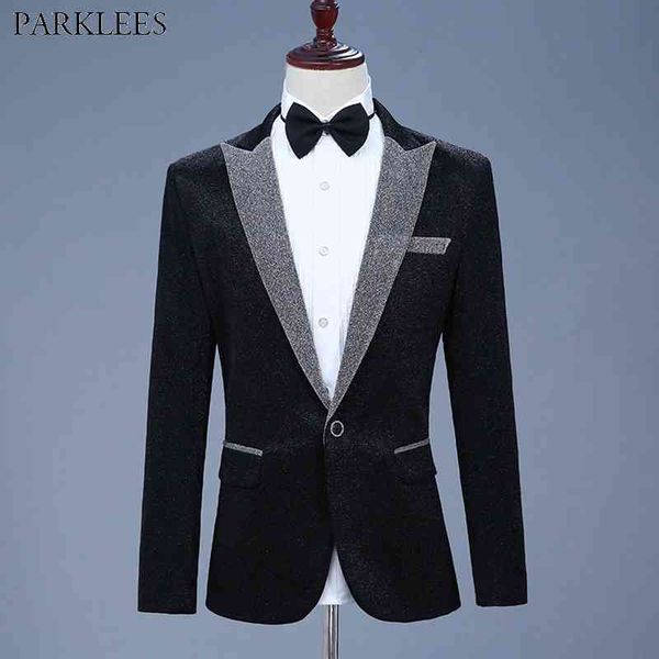 black elegant glitter blazer jacket men one button peaked lapel shiny suit blazer men club party prom stage clothes for singers 210522, White;black
black elegant glitter blazer jacket men one button peaked lapel shiny suit blazer men club party prom stage clothes for singers 210522, White;black