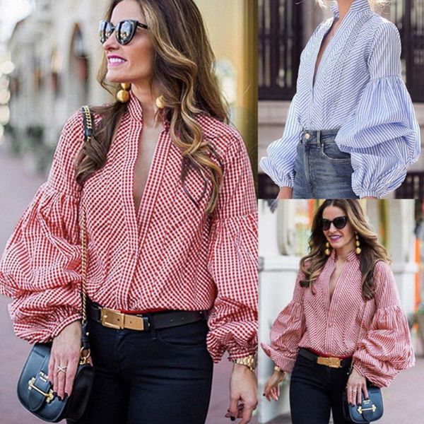 autumn women's striped casual blouses shirt loose fashion lady plaid blouse clothes & shirts, White
autumn women's striped casual blouses shirt loose fashion lady plaid blouse clothes & shirts, White