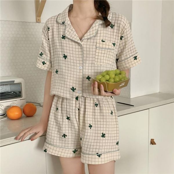 100% cotton summer 2 piece women sleepwear set cactus pajamas lapel collar shirts shorts suit home clothes loungewear y361, Black;red
100% cotton summer 2 piece women sleepwear set cactus pajamas lapel collar shirts shorts suit home clothes loungewear y361, Black;red