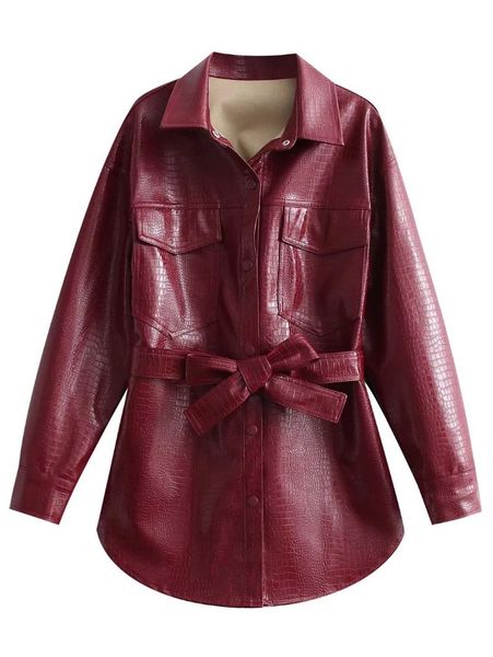 women's jackets faux leather double pockets jacket waist belted women 2021 autumn winter cardigan slim lapel shirt top, Black;brown
women's jackets faux leather double pockets jacket waist belted women 2021 autumn winter cardigan slim lapel shirt top, Black;brown