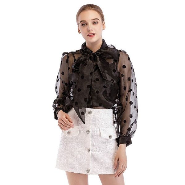 black polka dot blouse women transparent long sleeves autumn spring streetwear white organza blouses 210518
black polka dot blouse women transparent long sleeves autumn spring streetwear white organza blouses 210518