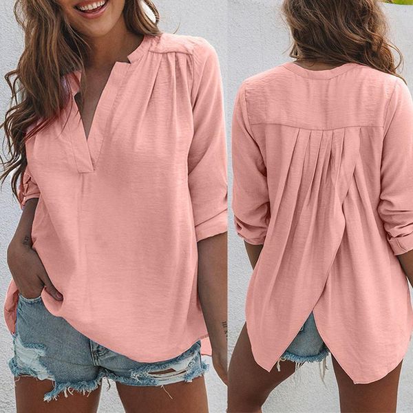 fashion solid color long sleeve women shirt pleated back slitting hem regular blouse womens blouses, White
fashion solid color long sleeve women shirt pleated back slitting hem regular blouse womens blouses, White