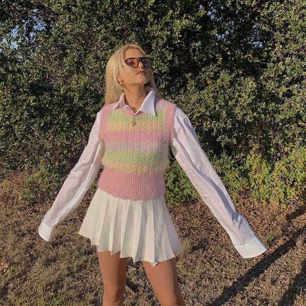 sweaters 2021 knit sweater vest o-neck sleeveless warm colorful striped women sweaters casual fashion pullover, White;black
sweaters 2021 knit sweater vest o-neck sleeveless warm colorful striped women sweaters casual fashion pullover, White;black