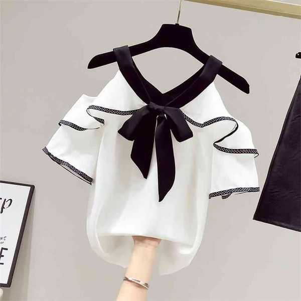 summer women off shoulder ruffles short sleeves bow chiffon shirts female casual pullover girls ladies shirt blouse 210428, White
summer women off shoulder ruffles short sleeves bow chiffon shirts female casual pullover girls ladies shirt blouse 210428, White