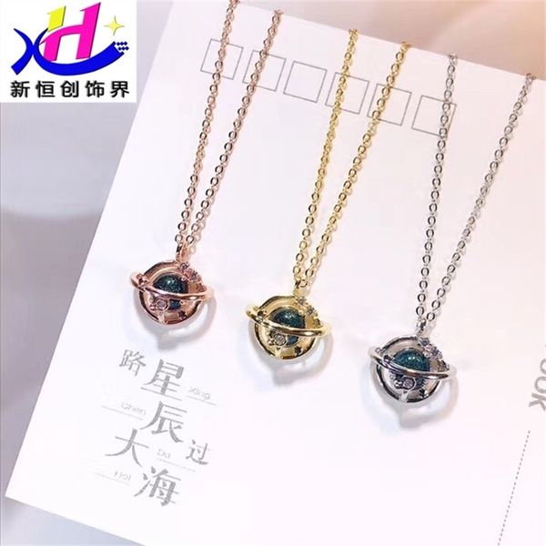 sea glittering blue sandstone planet circling s925 sterling silver necklace valentine's day tanabata gift chain, Black
sea glittering blue sandstone planet circling s925 sterling silver necklace valentine's day tanabata gift chain, Black