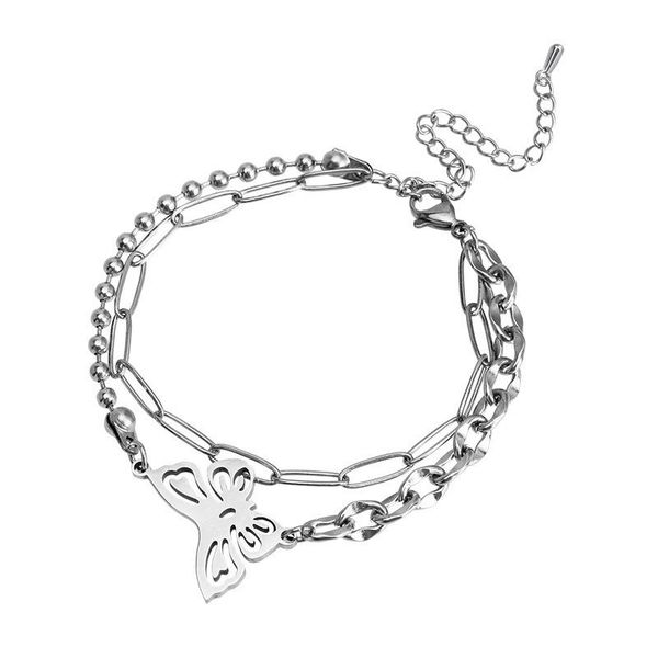 link, chain potcet korean fashion women's double-layer hollow butterfly bracelet hip hop niche personality jewelry, Black
link, chain potcet korean fashion women's double-layer hollow butterfly bracelet hip hop niche personality jewelry, Black