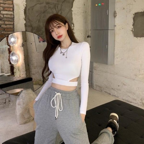women's t-shirt exposed navel long sleeve short tight women 's western style slim fit internet t- shirt casual sexy, White
women's t-shirt exposed navel long sleeve short tight women 's western style slim fit internet t- shirt casual sexy, White
