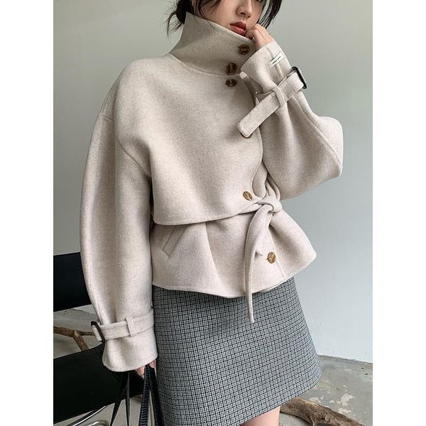 women's wool & blends autumn and winter wool coat korean version loose style versatile lace up waist double-sided woolen woman vte1, Black
women's wool & blends autumn and winter wool coat korean version loose style versatile lace up waist double-sided woolen woman vte1, Black