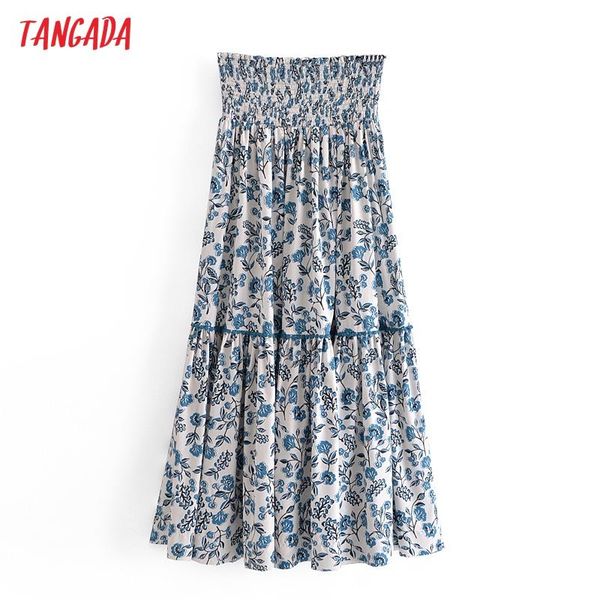 skirts tangada women blue floral print long skirt faldas mujer vintage strethy waist ladies qn107, Black 
skirts tangada women blue floral print long skirt faldas mujer vintage strethy waist ladies qn107, Black