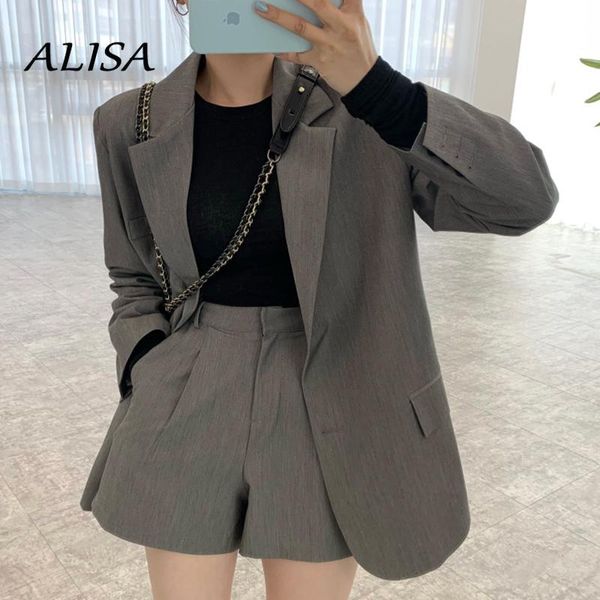 women's tracksuits autumn elegant blazer suits women turn-down collar minimalist loose coat + high waist wide leg pants shorts outfits, Gray
women's tracksuits autumn elegant blazer suits women turn-down collar minimalist loose coat + high waist wide leg pants shorts outfits, Gray