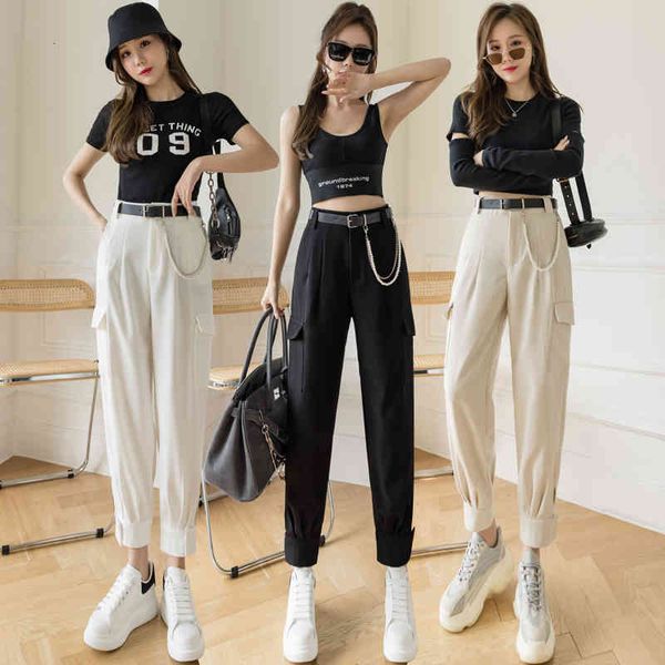 women's pants & capris summer cargo women casual streetwear with belt loose harem high waist beige white black joggers ladies trou, Black;white
women's pants & capris summer cargo women casual streetwear with belt loose harem high waist beige white black joggers ladies trou, Black;white