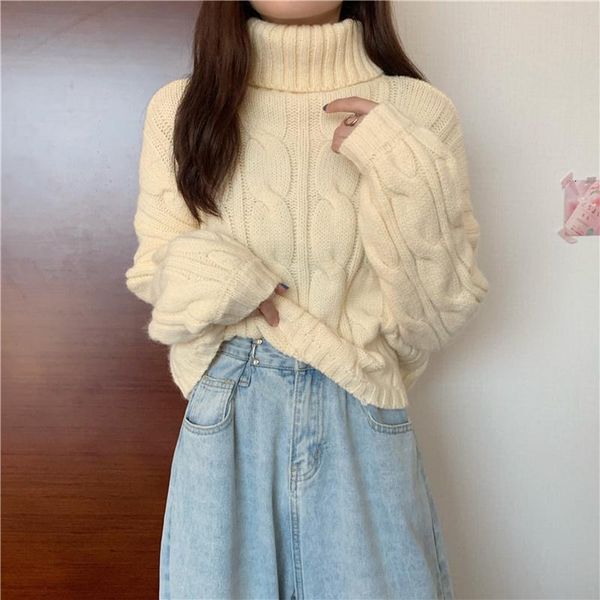 women's sweaters autumn winter lazy wind chic women fashion turtleneck solid color thick loose elegant short twist pullovers for female, White;black
women's sweaters autumn winter lazy wind chic women fashion turtleneck solid color thick loose elegant short twist pullovers for female, White;black