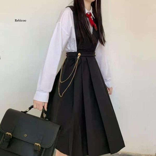 casual dresses excellent student jk uniform vest dress chain bow tie college style, Black;gray
casual dresses excellent student jk uniform vest dress chain bow tie college style, Black;gray