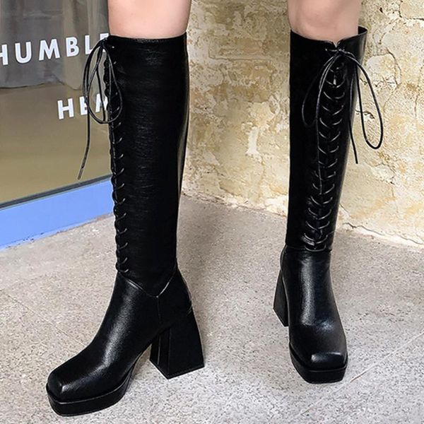 boots fashion winter women shoes 2021 lace up women's knee high platform thick heels black white long combat
boots fashion winter women shoes 2021 lace up women's knee high platform thick heels black white long combat