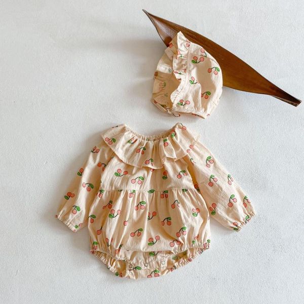 spring autumn new baby girl bodysuits cotton cherry print princess clothes baby ruffle jumpsuit with hat baby outfits 210413, White
spring autumn new baby girl bodysuits cotton cherry print princess clothes baby ruffle jumpsuit with hat baby outfits 210413, White