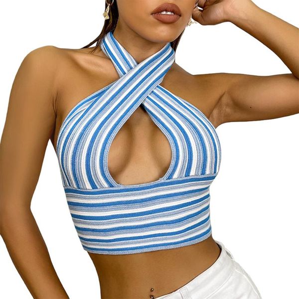 women's tanks & camis summer female camisole striped halter neck backless short vest sleeveless exposed navel crop blue s//l, White
women's tanks & camis summer female camisole striped halter neck backless short vest sleeveless exposed navel crop blue s//l, White