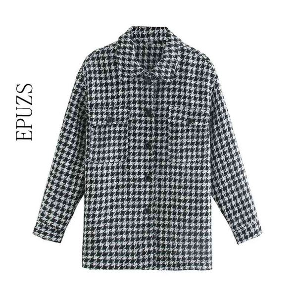 za jacket women houndstooth frayed tweed coat vintage long sleeve pockets female outerwear chic 210521, Black;brown
za jacket women houndstooth frayed tweed coat vintage long sleeve pockets female outerwear chic 210521, Black;brown