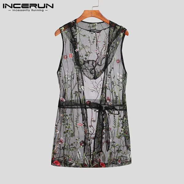 men' tank 2021 men mesh hooded embroidered streetwear sleeveless see through lace up vests clothing with belt incerun, White;black
men' tank 2021 men mesh hooded embroidered streetwear sleeveless see through lace up vests clothing with belt incerun, White;black