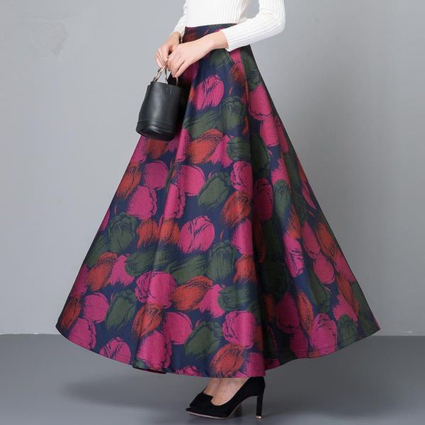 autumn winter women's elegant elastic high waist a-line skirt women ethnic print flower color woolen long skirts y199, Black
autumn winter women's elegant elastic high waist a-line skirt women ethnic print flower color woolen long skirts y199, Black