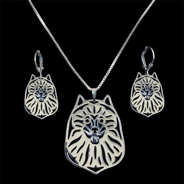 earrings & necklace women' metal dog shaped jewelry set lovers hollow out keeshond, Silver
earrings & necklace women' metal dog shaped jewelry set lovers hollow out keeshond, Silver