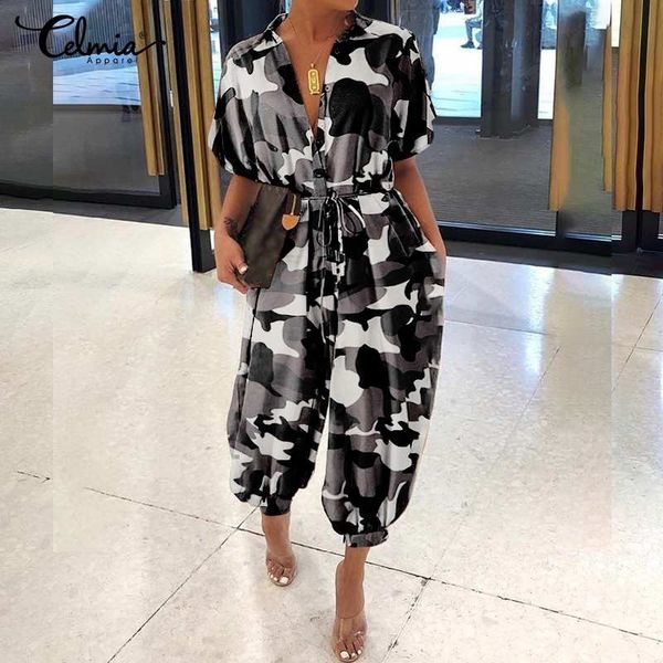 2021 celmia vintage jumpsuits women camouflage print summer short sleeve rompers belted casual cargo pants plus size overalls 7, Black;white
2021 celmia vintage jumpsuits women camouflage print summer short sleeve rompers belted casual cargo pants plus size overalls 7, Black;white