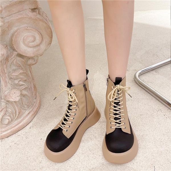 boots platform women shoes cross tied ankle british style mixed colors round toe short botas mujer, Black
boots platform women shoes cross tied ankle british style mixed colors round toe short botas mujer, Black
