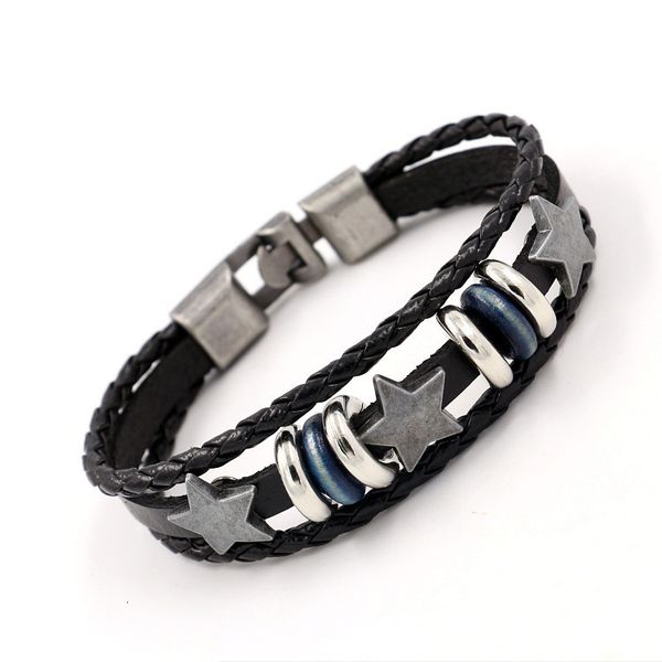 wristbands punk men's bracelet five pointed star rivet leather multi-layer woven and women's s beads bangles, Golden;silver
wristbands punk men's bracelet five pointed star rivet leather multi-layer woven and women's s beads bangles, Golden;silver