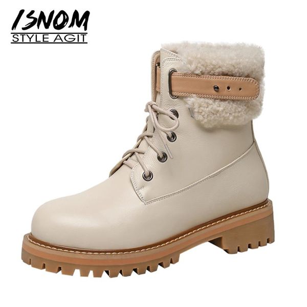 boots isnom genuine leather furry snow women ankle flat round toe shoes platform lady cross tied warm winter booties, Black
boots isnom genuine leather furry snow women ankle flat round toe shoes platform lady cross tied warm winter booties, Black