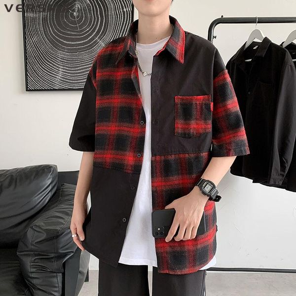 men's casual shirts versma korean harajuku chic kpop plaid stitch short sleeve shirt male summer vintage cotton oversized men 5xl drop, White;black
men's casual shirts versma korean harajuku chic kpop plaid stitch short sleeve shirt male summer vintage cotton oversized men 5xl drop, White;black