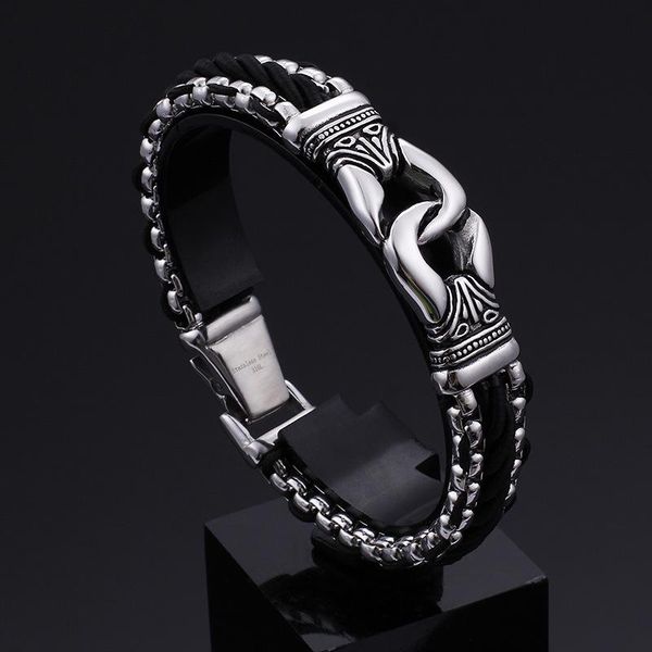 link, chain punk rock bike bracelet men black genuine leather strand stainless steel knot men's 2021 fashion jewelry 17mm 22cm
link, chain punk rock bike bracelet men black genuine leather strand stainless steel knot men's 2021 fashion jewelry 17mm 22cm