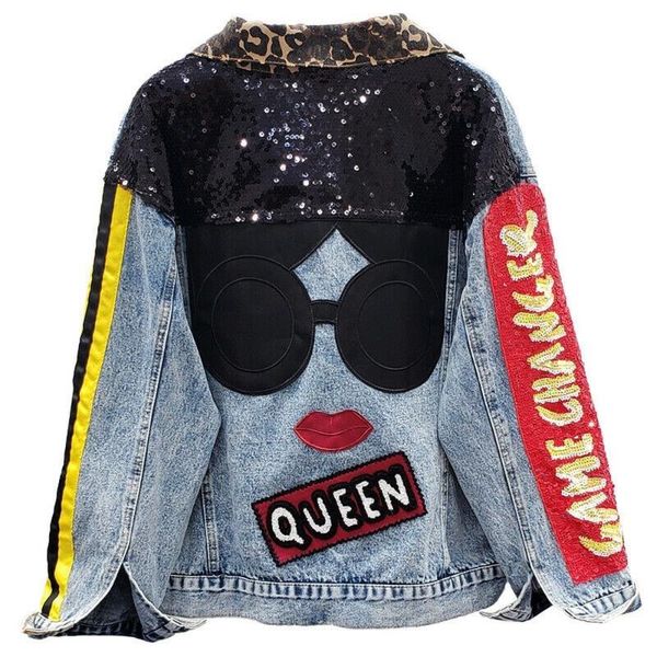 womens hip hop denim coat rhinestone patchwork jacket leopard print collar jeans sequins match colors punk women's jackets, Black;brown
womens hip hop denim coat rhinestone patchwork jacket leopard print collar jeans sequins match colors punk women's jackets, Black;brown
