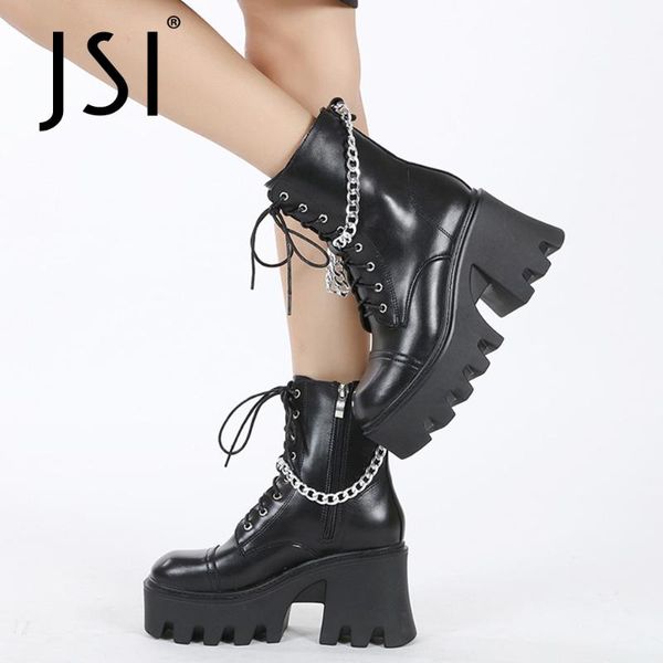 boots jsi women motorcycle trend punk metal chain chunky heels shoes large size flat platform ankle female vo633, Black
boots jsi women motorcycle trend punk metal chain chunky heels shoes large size flat platform ankle female vo633, Black