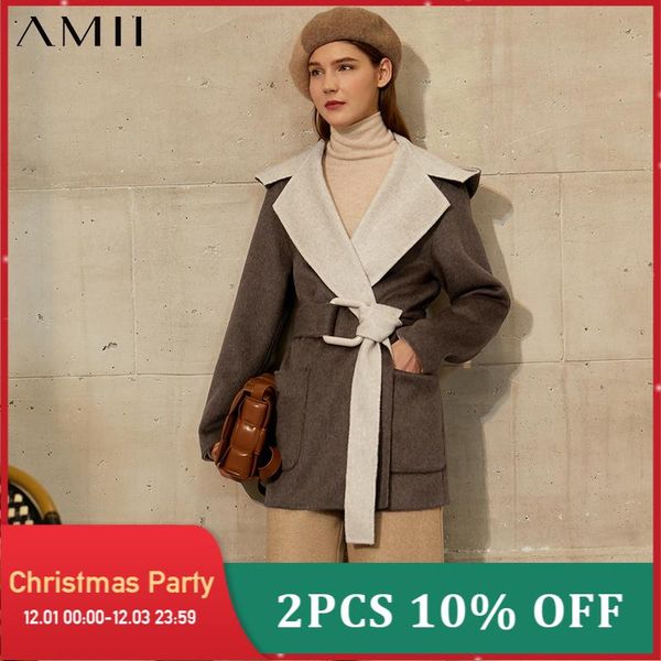 women's wool & blends amii minimalism winter coat women fashion patchwork lapel belt loose 100%wool double-sided woolen female jacket 1, Black
women's wool & blends amii minimalism winter coat women fashion patchwork lapel belt loose 100%wool double-sided woolen female jacket 1, Black