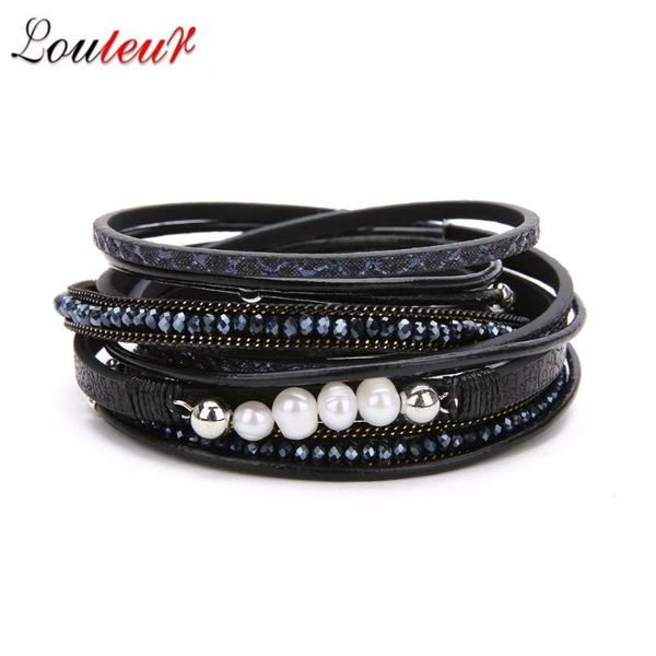 charm bracelets louleur black multilayer leather for women femme magnet clasp pearl crystal bohemian beads chain wrap bracelet jewelry, Golden;silver
charm bracelets louleur black multilayer leather for women femme magnet clasp pearl crystal bohemian beads chain wrap bracelet jewelry, Golden;silver