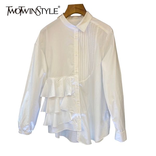 white patchwork ruffle shirt for women lapel long sleeve pleated casual blouse female fashion clothing 210524
white patchwork ruffle shirt for women lapel long sleeve pleated casual blouse female fashion clothing 210524